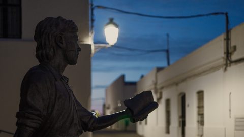 Statue of Juan Relinque, Puerta de Sancho IV., Vejer de la Frontera, Spain